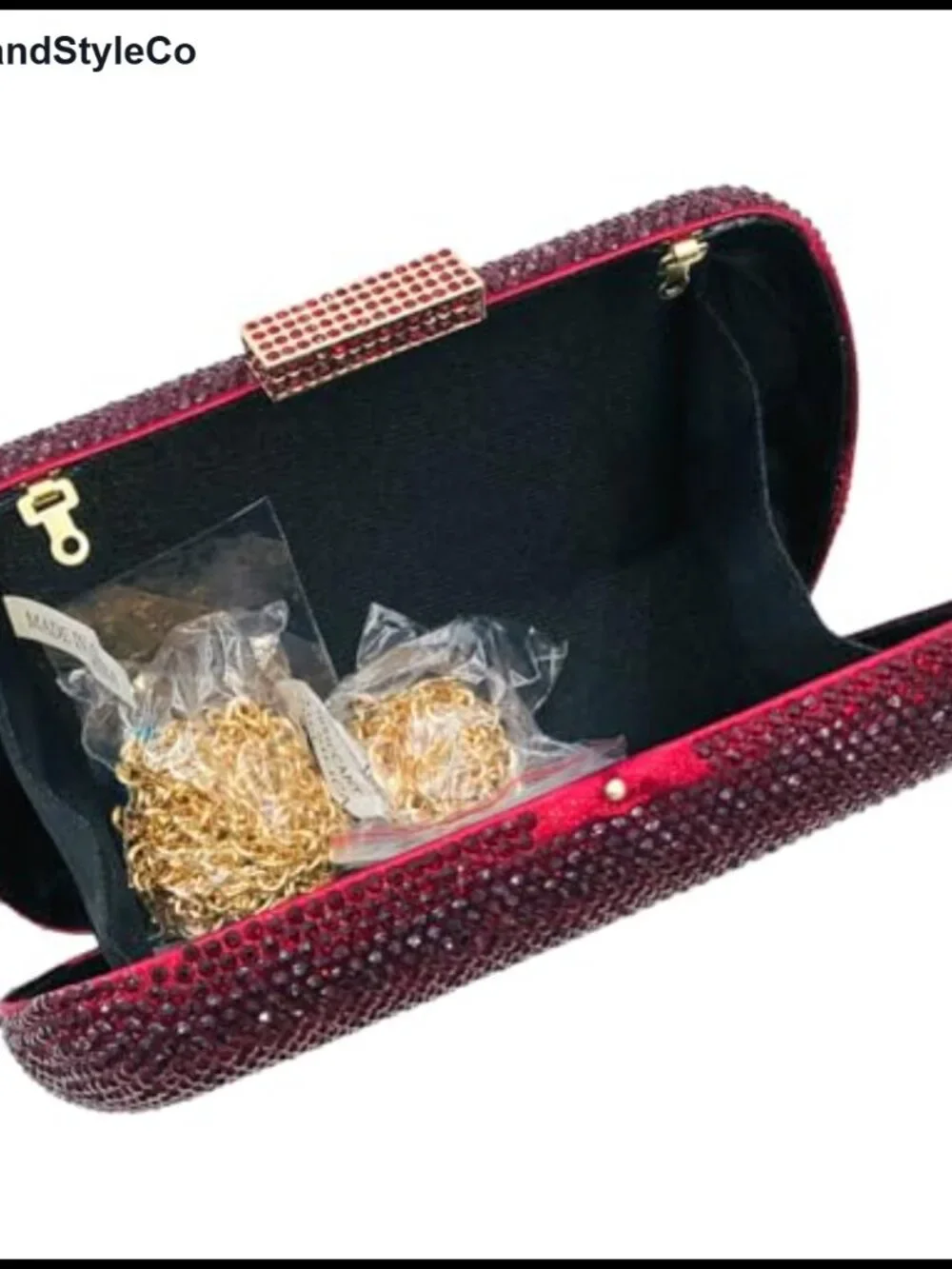 Crystal Rhinestone Evening Clutch Satin Metal Frame Push Clasp Shoulder